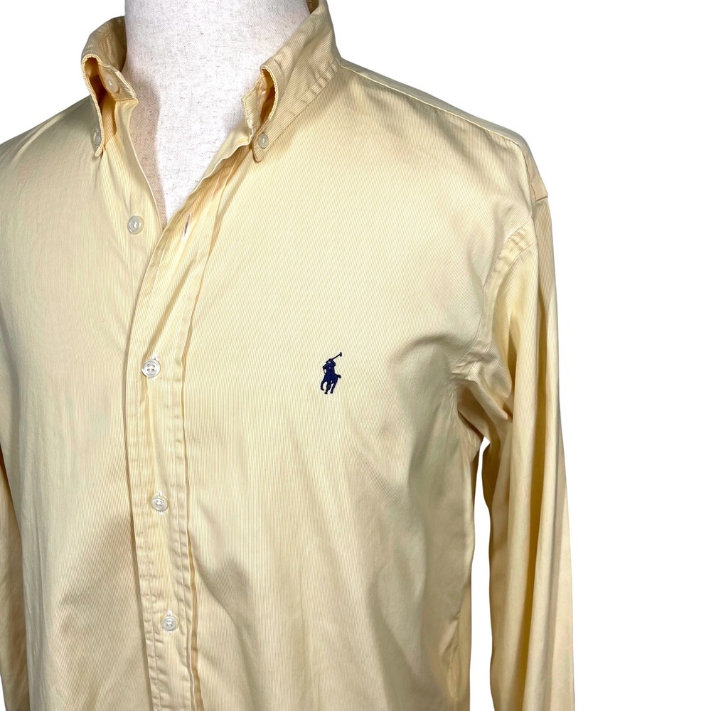 Ralph Lauren Men Classic Fit Pinstripe Button Down Shirt Yellow 16.5 36/37 Large